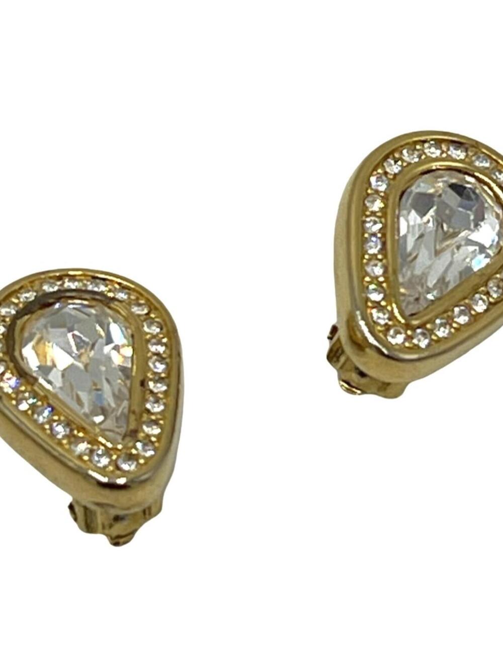 Vintage SAL Swarovski Clip ons Goldtone Teardrop Rhinestones